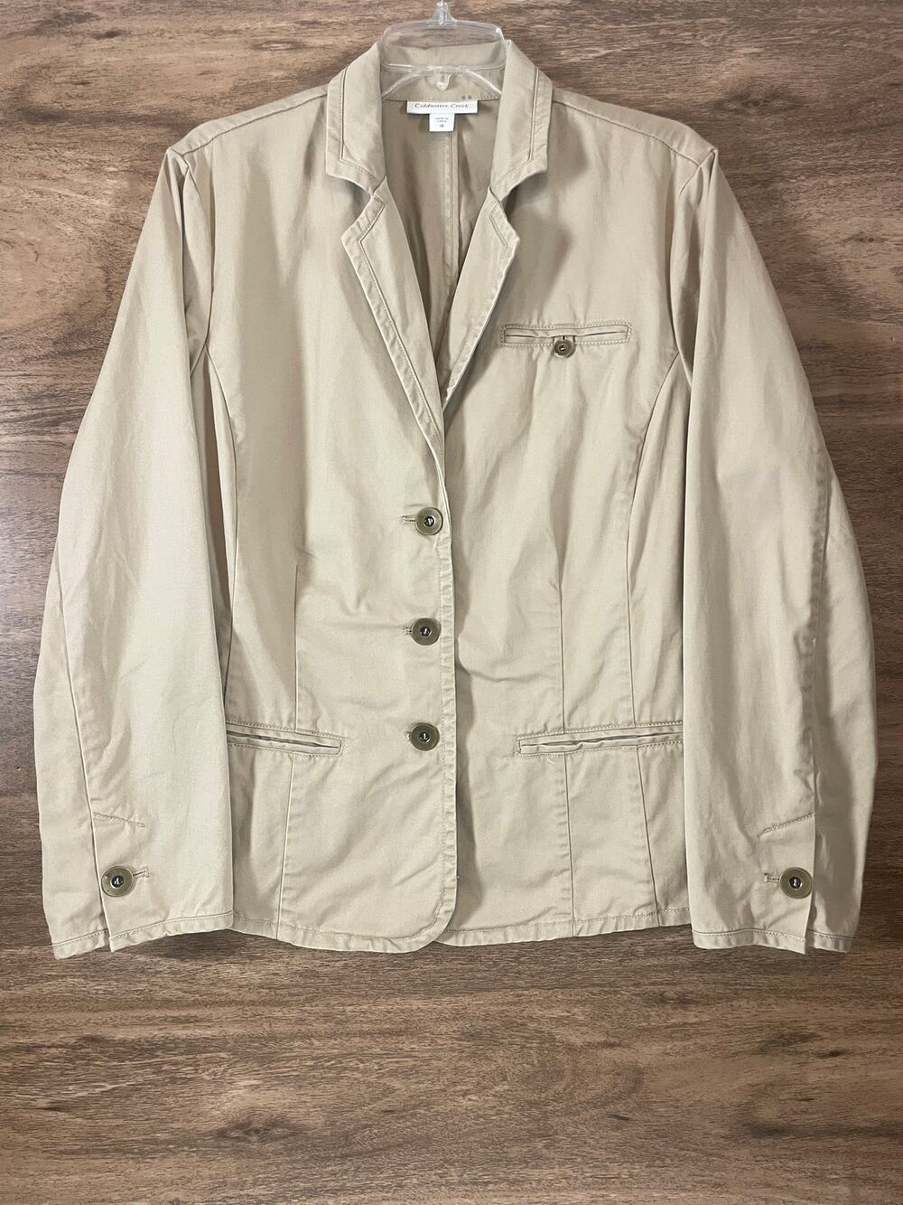 Coldwater Creek Tan Cotton Blazer Jacket Women Size 18 Casual Workwear Utility